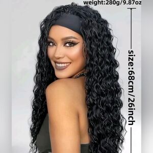 26 Inch Wig Headband Black Long Curly Wig
